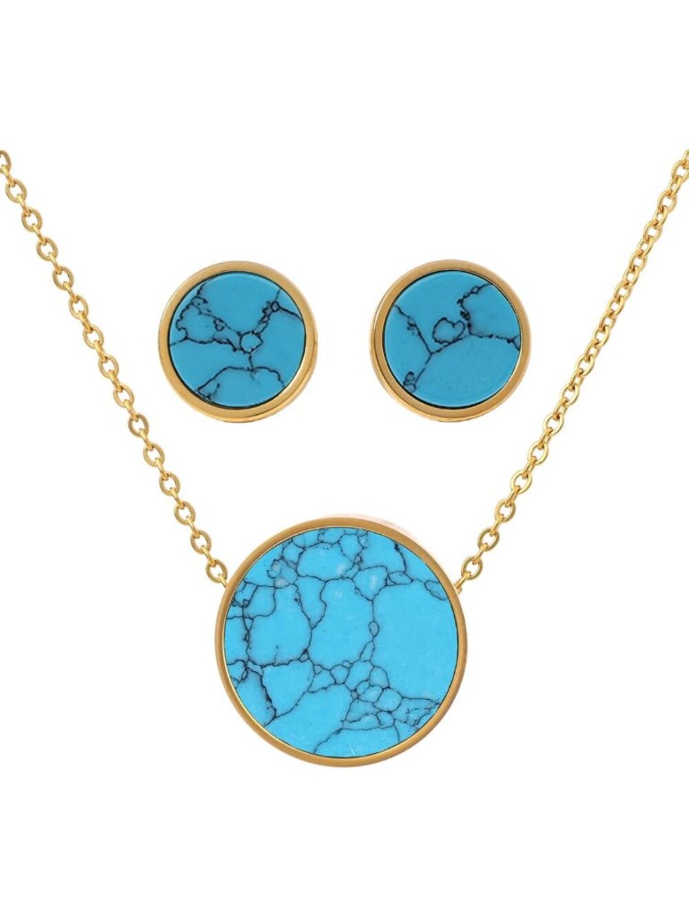 18K Gold Plated Natural Stone Jewelry Set - Minimalist Necklace & Earrings Gift